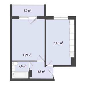 1-к квартира, строящийся дом, 36м2, 2/10 этаж
