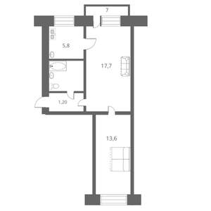 2-к квартира, вторичка, 46м2, 2/5 этаж