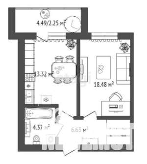 1-к квартира, строящийся дом, 46м2, 11/16 этаж