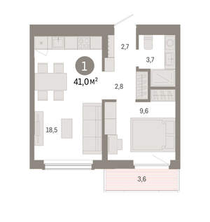 1-к квартира, вторичка, 41м2, 3/16 этаж