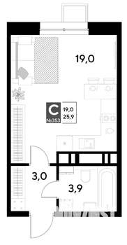 Студия квартира, строящийся дом, 26м2, 12/21 этаж