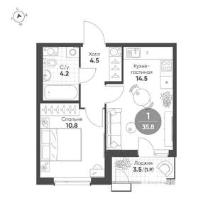 1-к квартира, строящийся дом, 36м2, 7/15 этаж