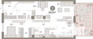 2-к квартира, вторичка, 102м2, 1/9 этаж