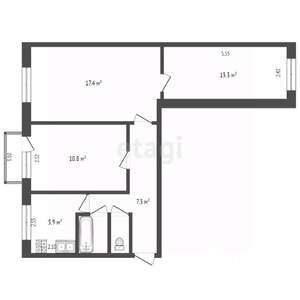 3-к квартира, вторичка, 58м2, 2/5 этаж