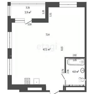 2-к квартира, вторичка, 52м2, 8/22 этаж