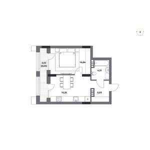 1-к квартира, строящийся дом, 42м2, 8/12 этаж