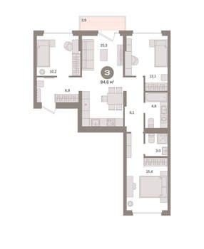 3-к квартира, вторичка, 85м2, 6/16 этаж