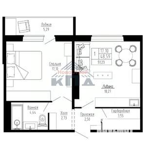 1-к квартира, строящийся дом, 51м2, 2/16 этаж