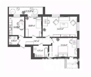 3-к квартира, строящийся дом, 71м2, 13/16 этаж