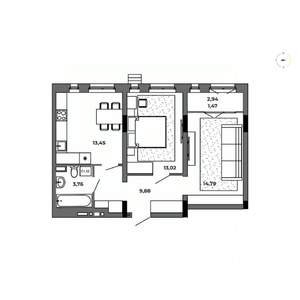 2-к квартира, строящийся дом, 56м2, 4/8 этаж