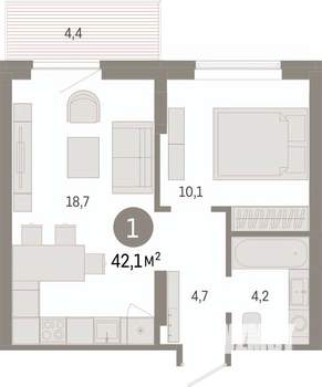 1-к квартира, вторичка, 42м2, 3/17 этаж