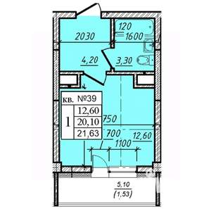1-к квартира, строящийся дом, 22м2, 7/8 этаж