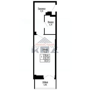 1-к квартира, строящийся дом, 34м2, 9/16 этаж