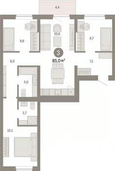 3-к квартира, вторичка, 85м2, 5/17 этаж