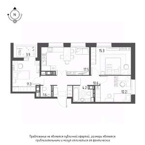 3-к квартира, строящийся дом, 75м2, 9/9 этаж