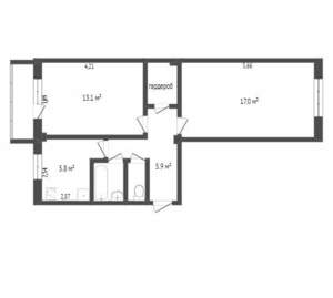 2-к квартира, вторичка, 44м2, 1/5 этаж
