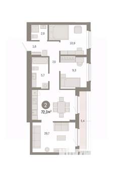 2-к квартира, вторичка, 72м2, 8/16 этаж