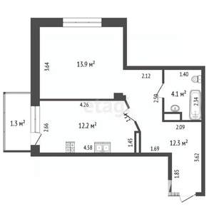 1-к квартира, вторичка, 43м2, 16/16 этаж