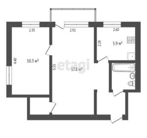 2-к квартира, вторичка, 43м2, 4/5 этаж