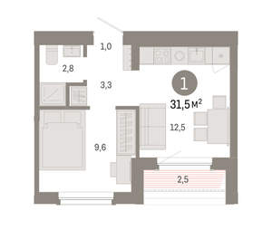 1-к квартира, вторичка, 32м2, 8/16 этаж