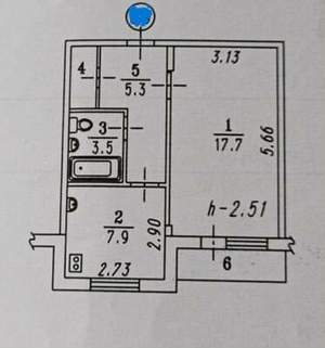 1-к квартира, вторичка, 36м2, 5/5 этаж