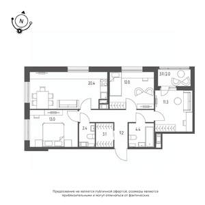 3-к квартира, вторичка, 78м2, 12/12 этаж