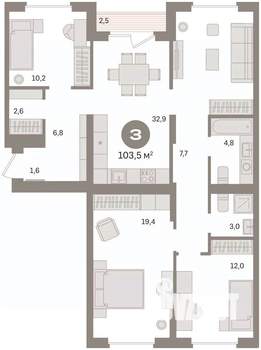 3-к квартира, вторичка, 103м2, 8/16 этаж