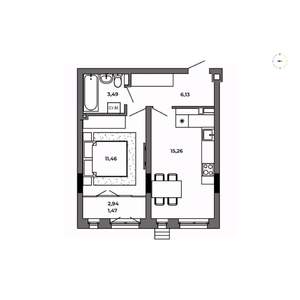 1-к квартира, строящийся дом, 38м2, 5/8 этаж