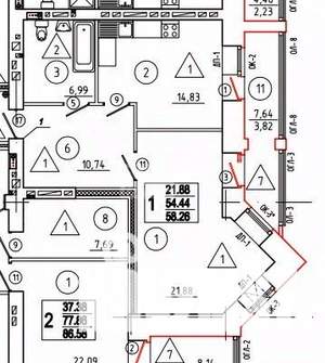 1-к квартира, сданный дом, 58м2, 3/8 этаж
