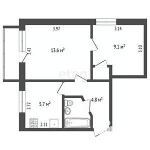 2-к квартира, вторичка, 37м2, 3/5 этаж