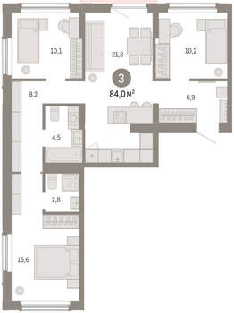 3-к квартира, вторичка, 84м2, 3/16 этаж