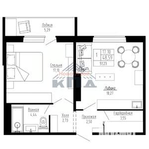 1-к квартира, вторичка, 51м2, 3/16 этаж