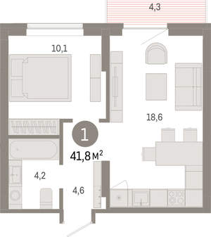1-к квартира, вторичка, 42м2, 5/9 этаж