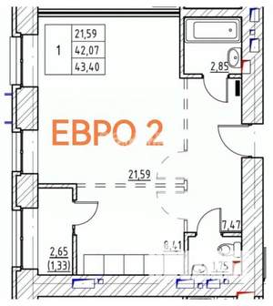 2-к квартира, вторичка, 45м2, 9/15 этаж