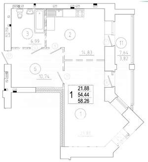 1-к квартира, вторичка, 58м2, 6/8 этаж