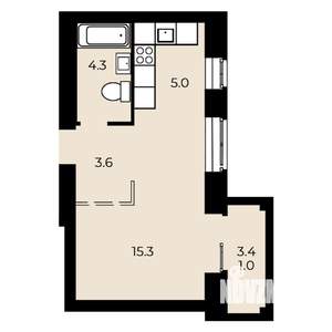 1-к квартира, строящийся дом, 29м2, 4/15 этаж