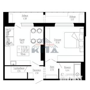 1-к квартира, строящийся дом, 53м2, 13/16 этаж
