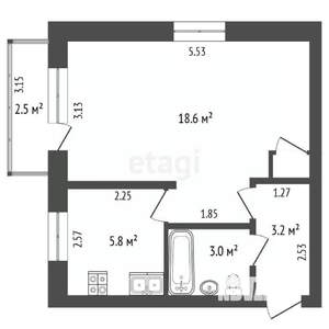 1-к квартира, вторичка, 31м2, 3/5 этаж