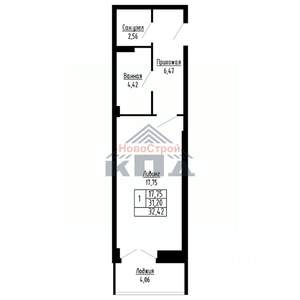 1-к квартира, строящийся дом, 32м2, 9/16 этаж