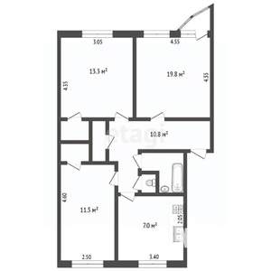 3-к квартира, вторичка, 69м2, 3/3 этаж