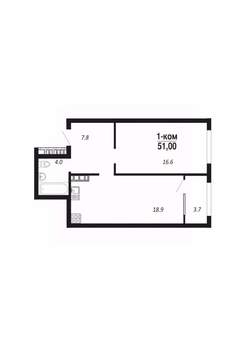 1-к квартира, строящийся дом, 51м2, 15/22 этаж