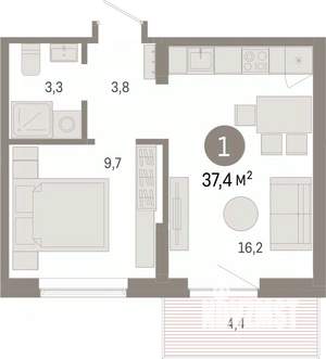 1-к квартира, вторичка, 37м2, 5/7 этаж