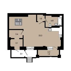 1-к квартира, строящийся дом, 49м2, 1/18 этаж