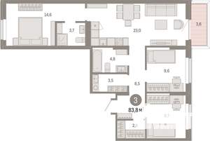 3-к квартира, вторичка, 84м2, 2/17 этаж