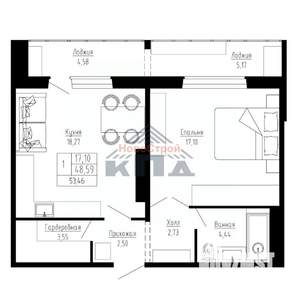 1-к квартира, строящийся дом, 53м2, 9/16 этаж