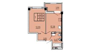 1-к квартира, вторичка, 36м2, 8/16 этаж