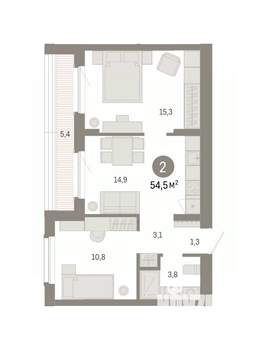 2-к квартира, вторичка, 54м2, 8/16 этаж