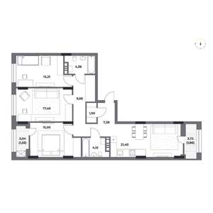 3-к квартира, строящийся дом, 100м2, 6/12 этаж