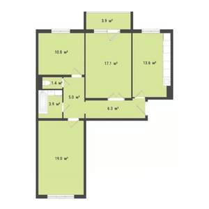 3-к квартира, строящийся дом, 77м2, 9/10 этаж