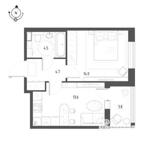1-к квартира, строящийся дом, 39м2, 1/12 этаж